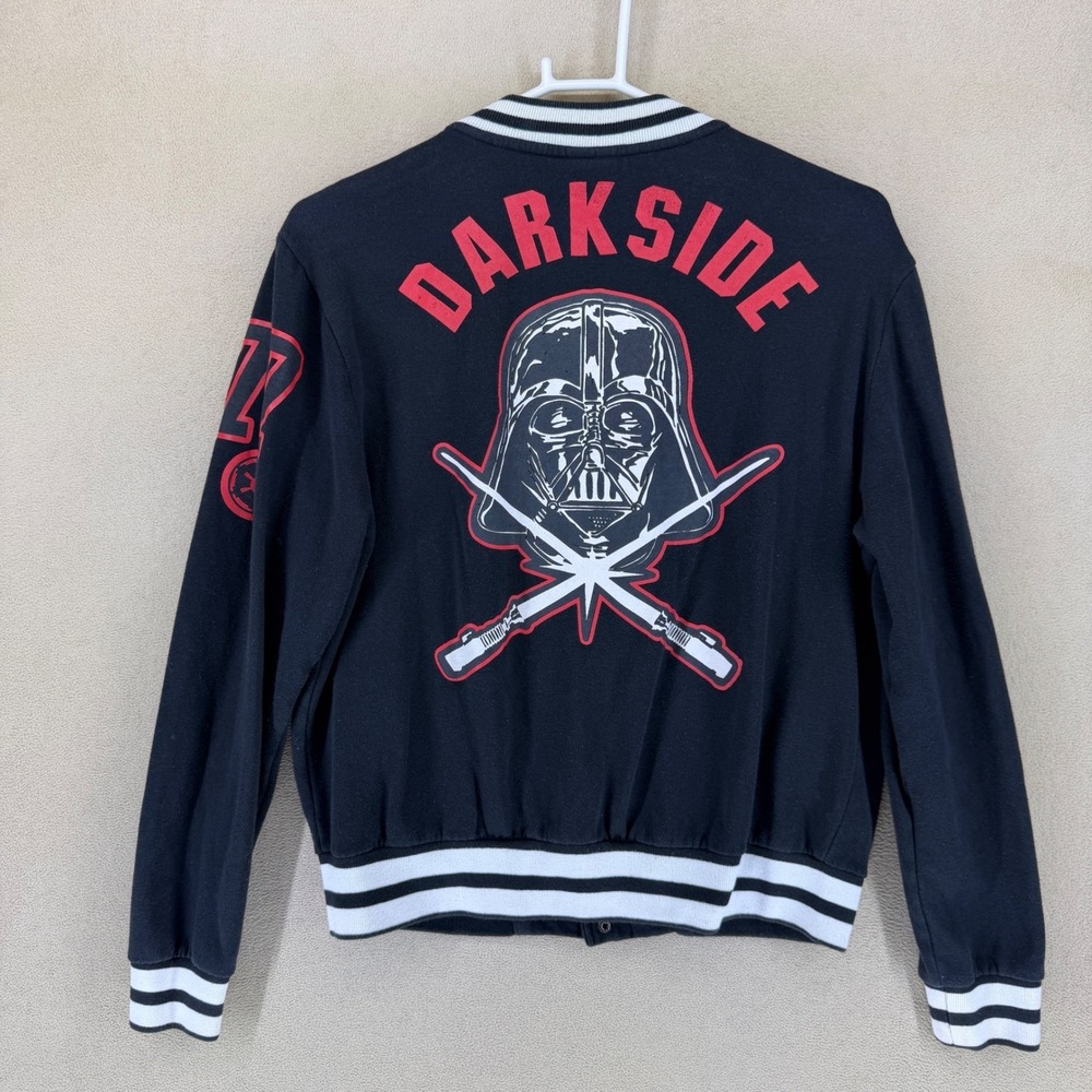 Star Wars Jacket Mens Medium Black Darth Vader Dark Side Varsity Snap Fleece 77